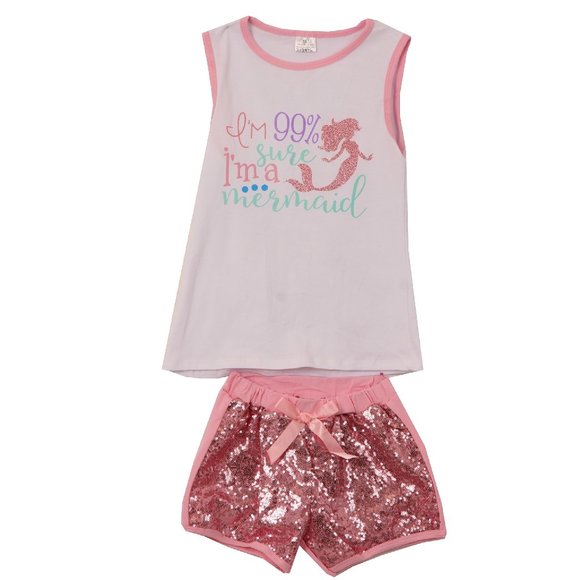 2 Pieces Top Short Set Unicorn Tank Top Sequin Shorts Pant Set Summer outfit New - Picture 1 of 5